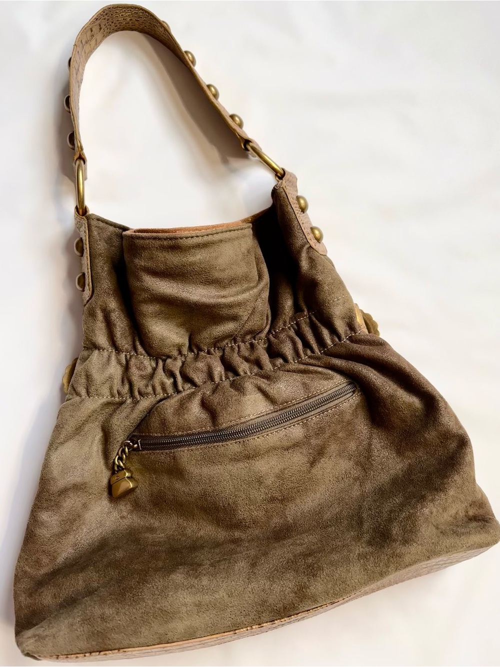 Brown Suede Hobo Bag with Turquoise-Accent Concho Belt - Picture 3 of 9